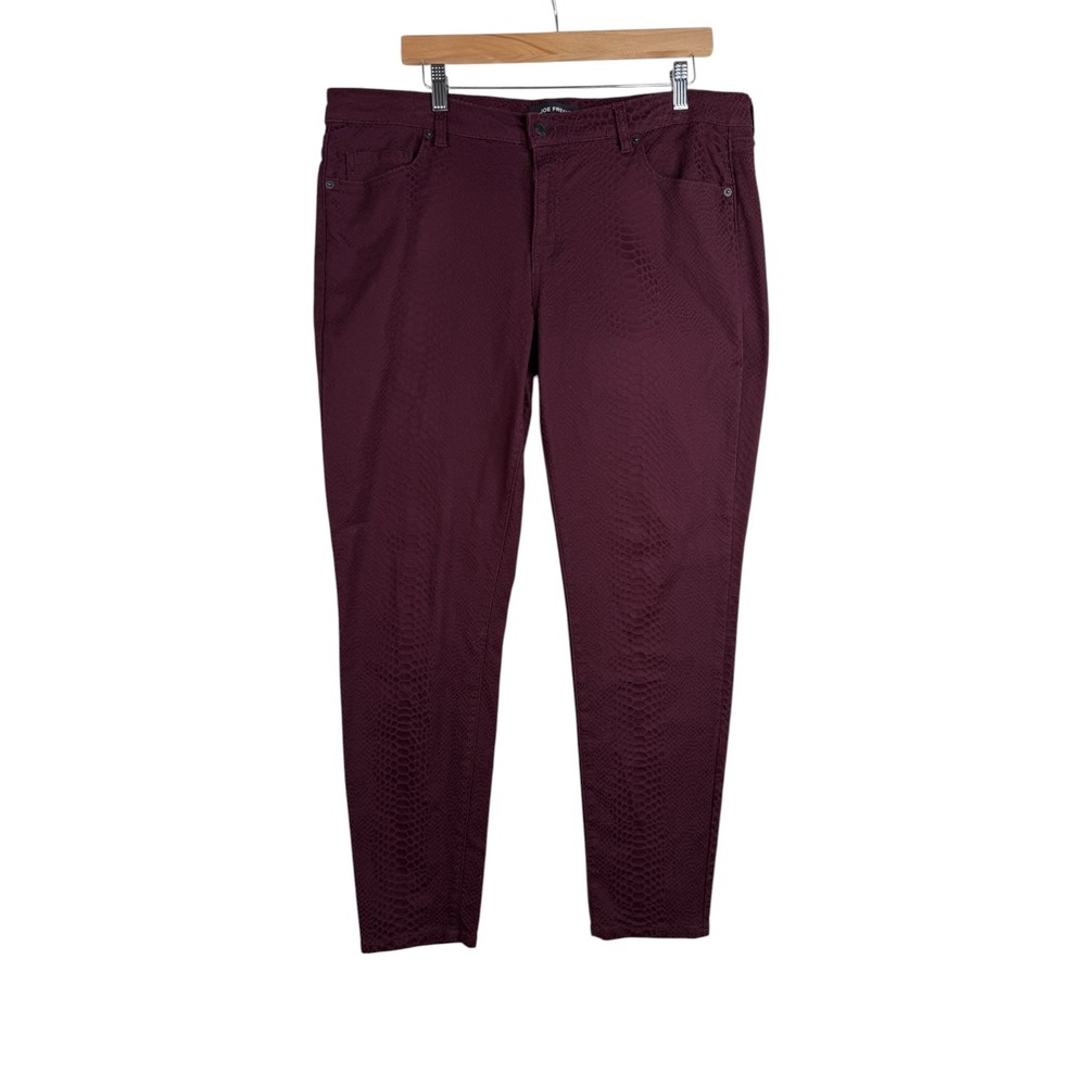 JOE FRESH Women's Burgundy Ultra Slim Low Rise Denim Pants Size 14 Snake Print